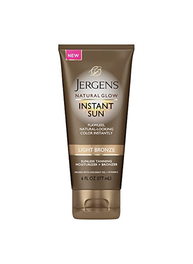 Jergens Natural Glow Instant Sun Sunless Tanning Moisturizer + Bronzer, Self Tanner, Light Bronze, For Natural-Looking Tan, 6 Ounce