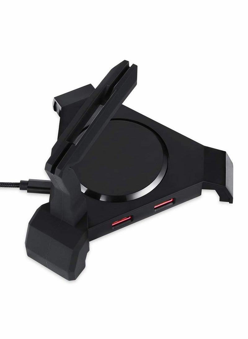 Mouse Bungee, Gaming Cord Controller, with 4 Port USB Hub & RGB Lighting, Cable Management Organizer Fixer Holder - Black
