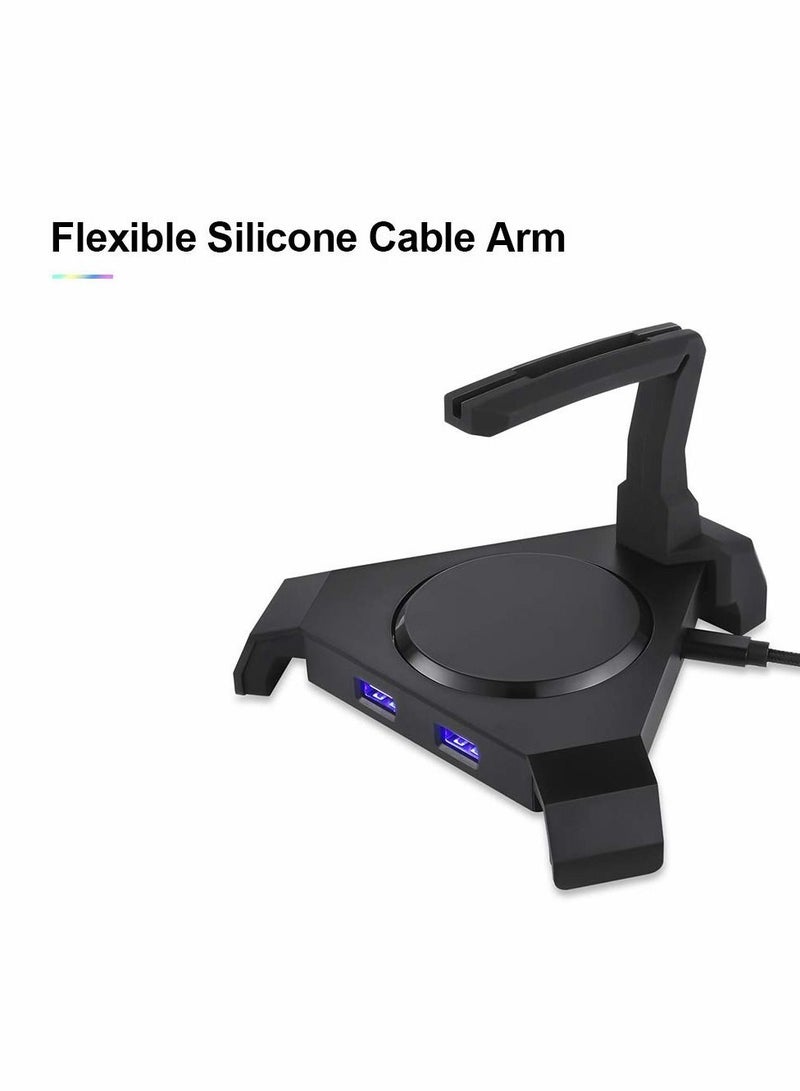 Mouse Bungee, Gaming Cord Controller, with 4 Port USB Hub & RGB Lighting, Cable Management Organizer Fixer Holder - Black