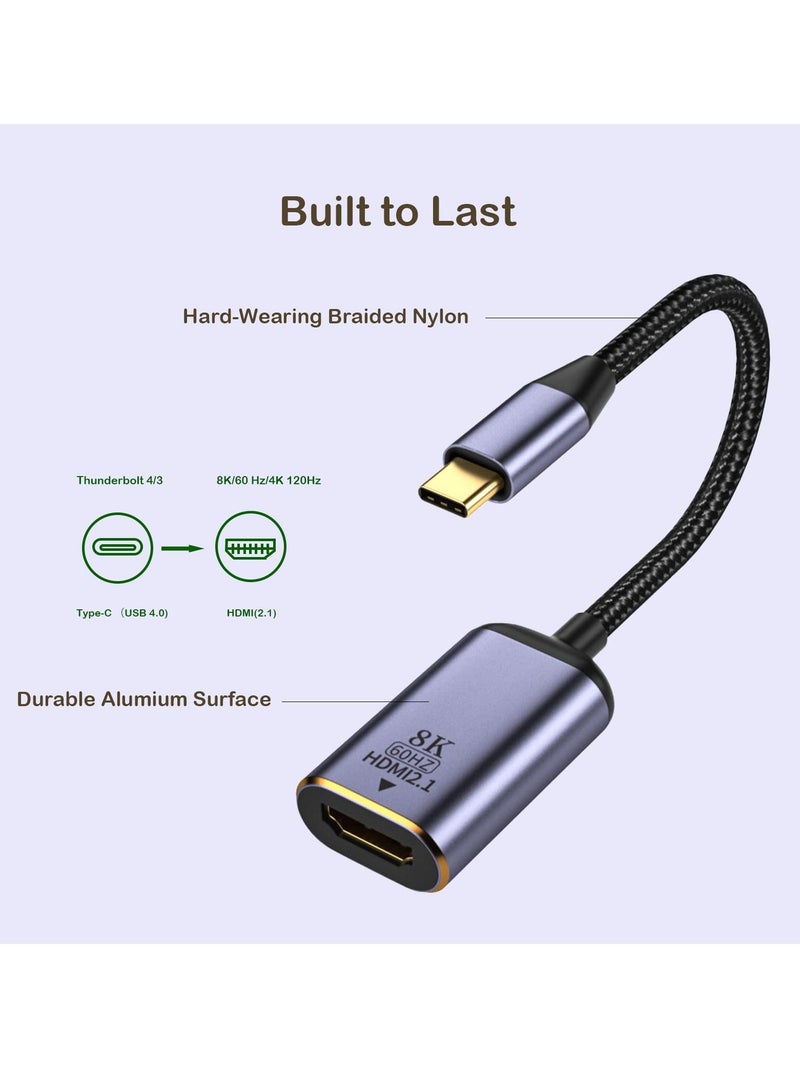 SYOSI, USB C to HDMI Adapter, 8K@60Hz, Type 2.1 Compatible for MacBook, iPad Pro, Galaxy and More, USB4.0, Thunderbolt Devices