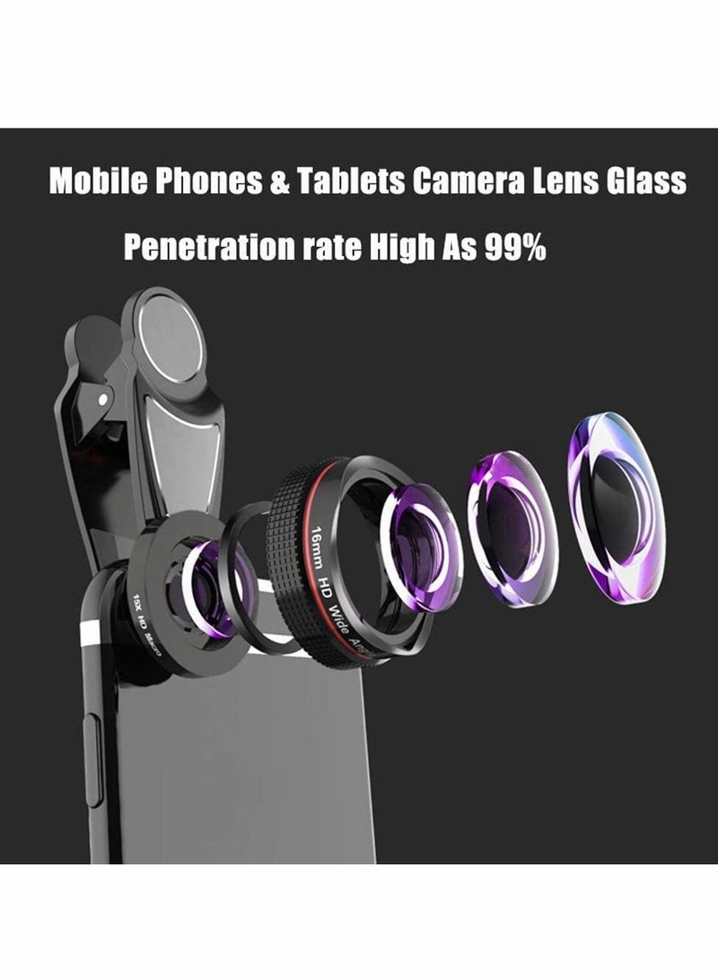 Phone Camera Lens,Clip on Cell Lens Kit Compatible with Most Phones,Most Smartphones, 4K HD 2 in 1 120° Wide Angle Lens, 15X Macro No Distortion