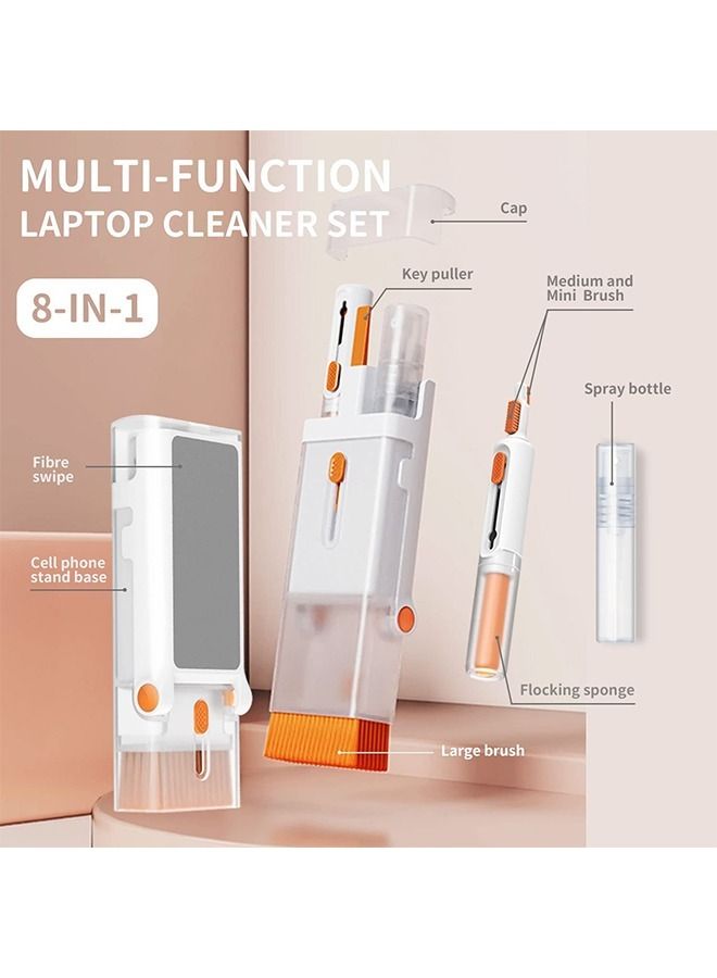 DMG Laptop Cleaner Kit 8 in 1 Keyboard Cleaning Set Screen Swipe and Brush with Cell Phone Stand Earphone Pen for Airpod Key Puller Spray Bottle Computer/MacBook/Keyboard/iPad