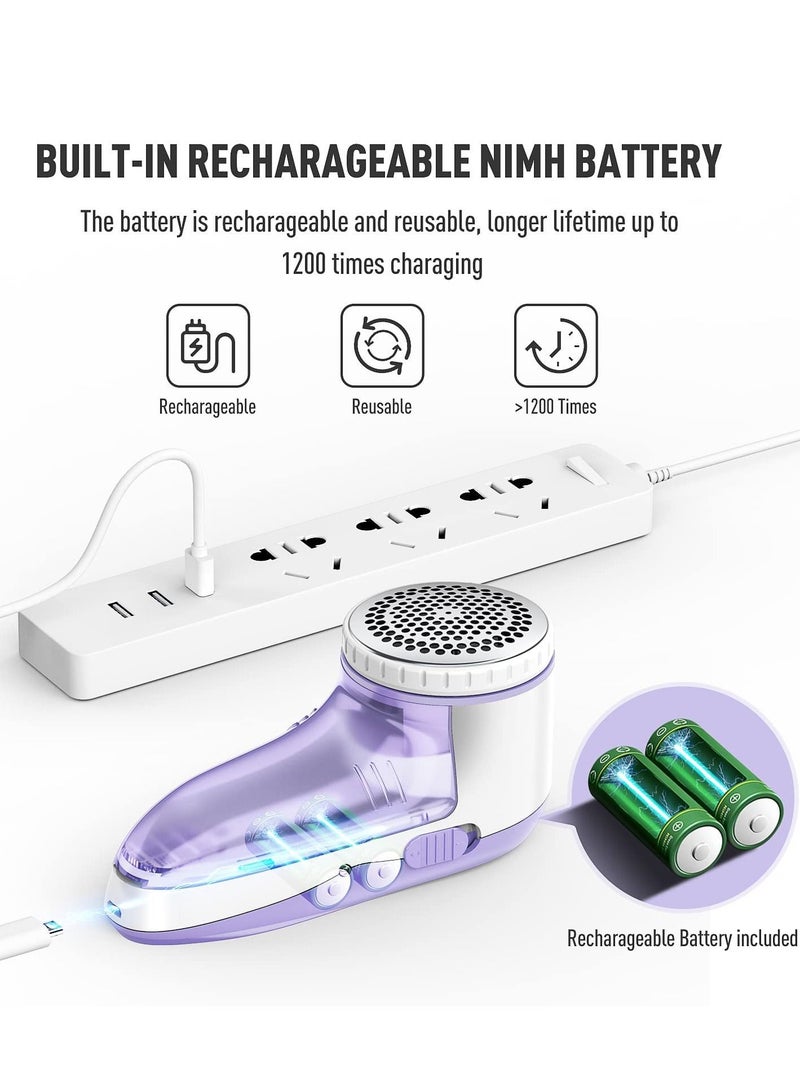 Fabric Shaver Defuzzer, Electric Lint Remover, Rechargeable Sweater with Stainless Steel 3-Leaf Blades Dual Protection Removable Bin