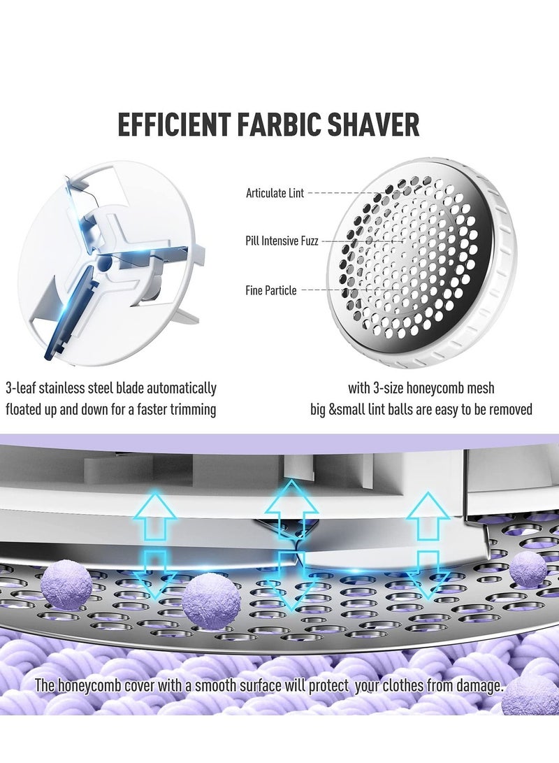 Fabric Shaver Defuzzer, Electric Lint Remover, Rechargeable Sweater with Stainless Steel 3-Leaf Blades Dual Protection Removable Bin