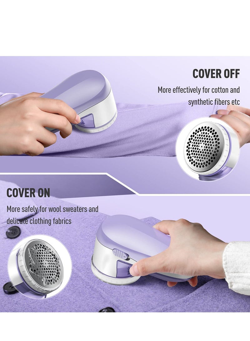 Fabric Shaver Defuzzer, Electric Lint Remover, Rechargeable Sweater with Stainless Steel 3-Leaf Blades Dual Protection Removable Bin