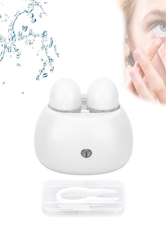 Contact Lens Cleaner Exquisite Small Portable Travel Rapid Vibration Electric Automatic Machine for Soft Lenses Work Home Use (White)