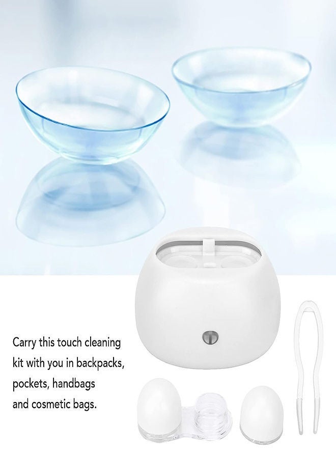 Contact Lens Cleaner Exquisite Small Portable Travel Rapid Vibration Electric Automatic Machine for Soft Lenses Work Home Use (White)
