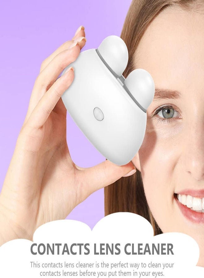 Contact Lens Cleaner Exquisite Small Portable Travel Rapid Vibration Electric Automatic Machine for Soft Lenses Work Home Use (White)