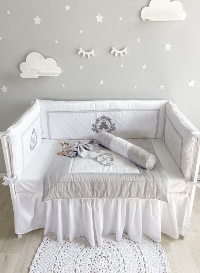 Newborn Bedding Set Grey Teddy - Grey With Bows - Soft, Cozy, Comfortable, Fitted Sheet-Baby's Nursery - Gender-Neutral Design - Perfect Gift for Baby Showers & New Parents