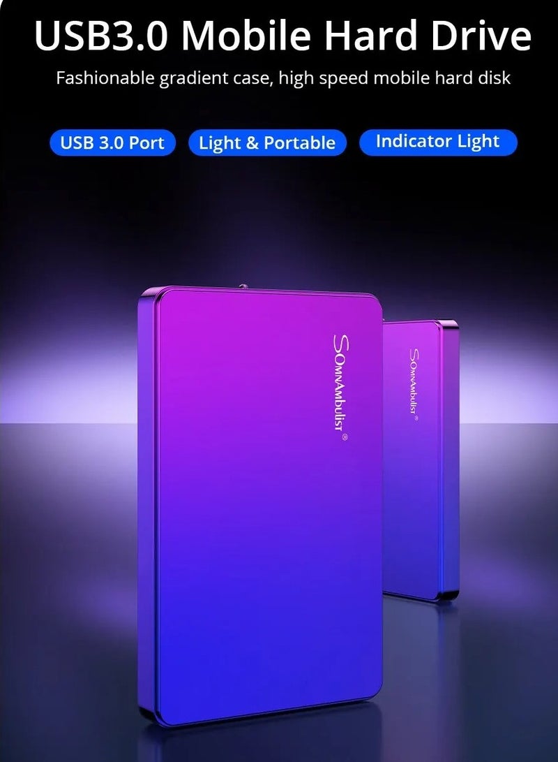 External Hard Drive, USB3.0 Ultra Slim HDD Storage Device, Portable Compact High-speed Mobile Hard Disk Compatible for Pc, Desktop, Mobiles, Laptop, Game Console, Ps4, (Gradient Blue Purple, 160GB)