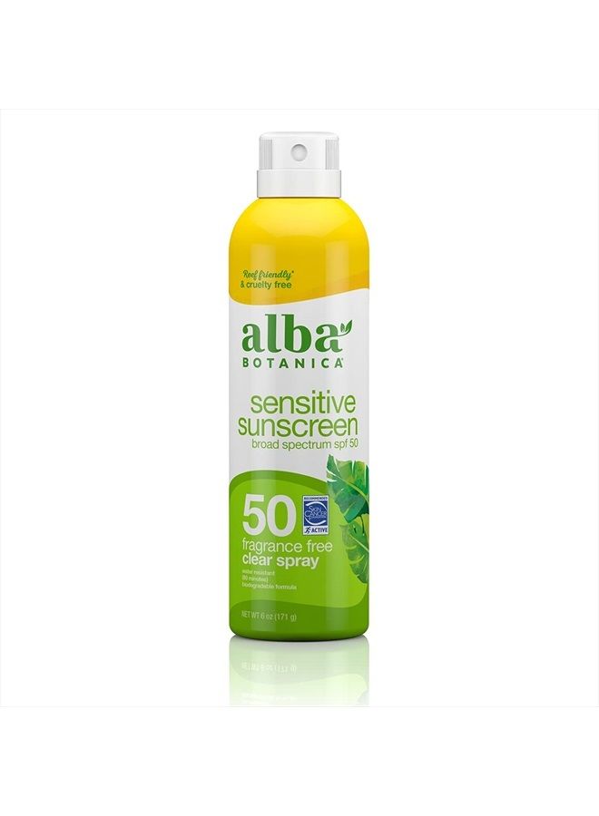 Sunscreen for Face and Body, Fragrance-Free Sunscreen Spray for Sensitive Skin, Broad Spectrum SPF 50, Water Resistant, 6 fl. oz. Bottle