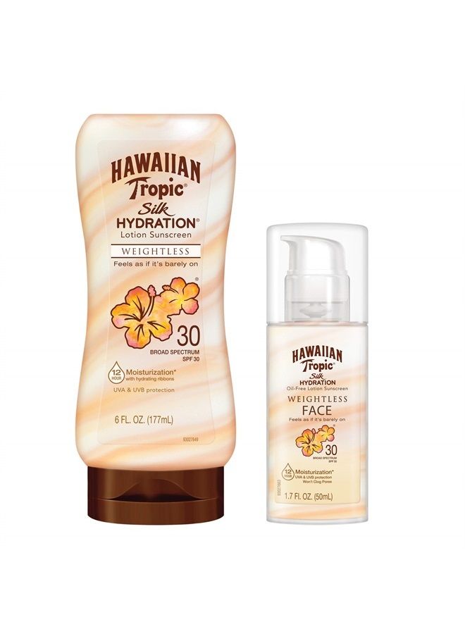 , SPF 30 Broad Spectrum Sunscreen, Silk Hydration Weightless Sunscreen Pack with 6oz Sunscreen Lotion and 1.7oz Sunscreen Face Lotion