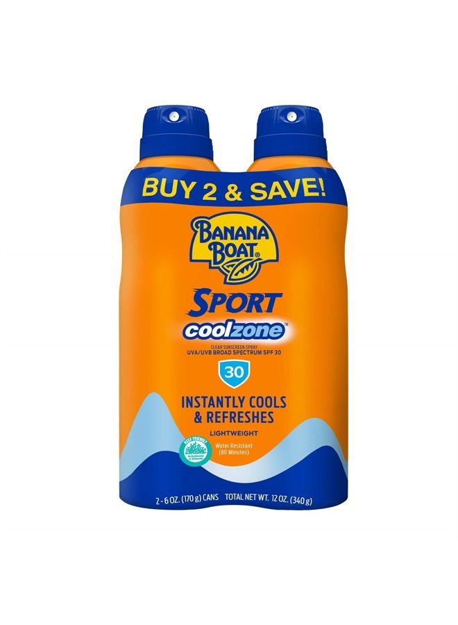 Sport Cool Zone SPF 30 Sunscreen Spray | Sport Sunscreen Spray SPF 30, Clear Sunscreen Spray, Banana Boat Sunscreen Spray SPF 30, Oxybenzone Free Sunscreen Pack SPF 30, 6oz each Twin Pack
