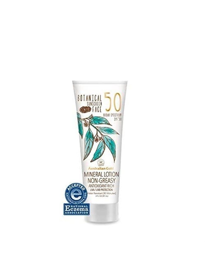 Botanical Sunscreen Tinted Face Mineral Lotion SPF 50, 3 Ounce | Broad Spectrum | Water Resistant