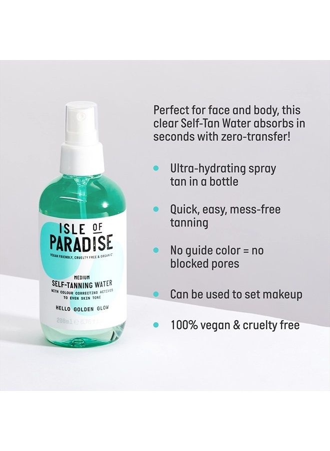 Self Tanning Water, Medium (Golden Glow) - Color Correcting and Red Cancelling Self Tan Spray, Vegan and Cruelty Free, 6.76 Fl Oz