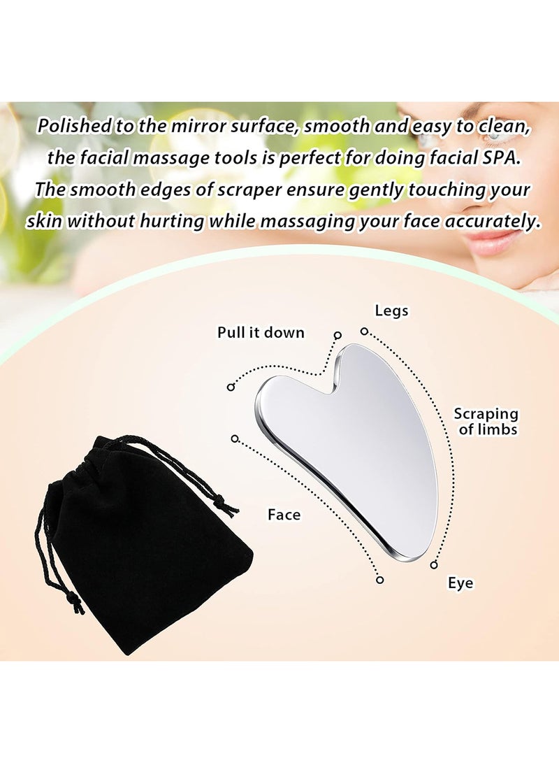 Stainless Steel Gua Sha Facial Tool For Face With Travel Pouch, Silver