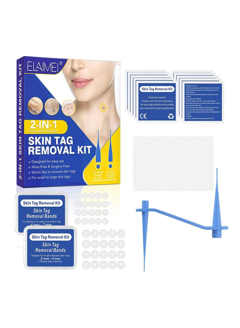 Skin Tag Removal Kit 2in1 Safe for Most Body Parts Painless Skin Tag Removal Kit for Small to Medium 5mm Skin Tags Includes Micro bands, Cleansing wipes & Repair patches Unisex