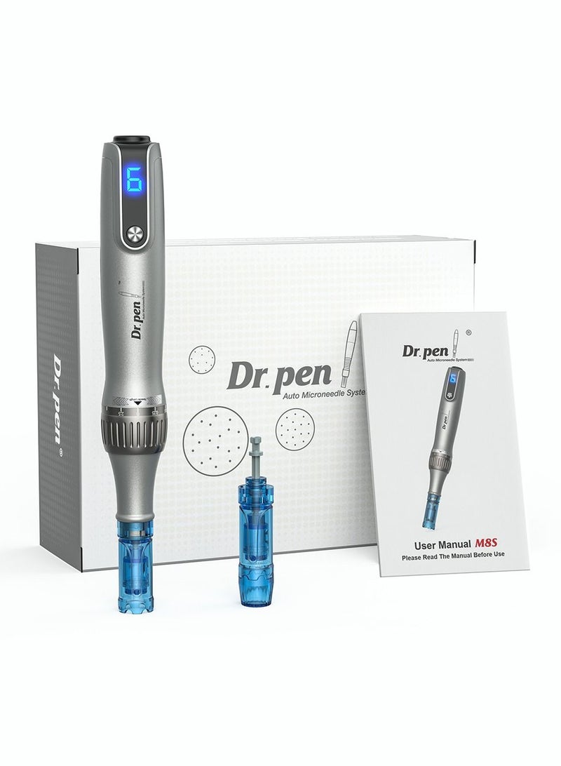 Ultima M8S Professional Microneedling Pen with 2 Replacement Tips Dark Gray Upgraded Version