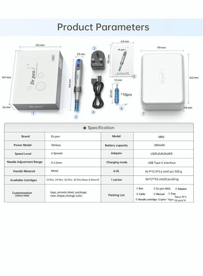 Revolutionize Your Skincare Routine with the Latest Dr.pen M8S Cordless Microneedling MTS Derma Pen - Includes 12 Original Cartridges
