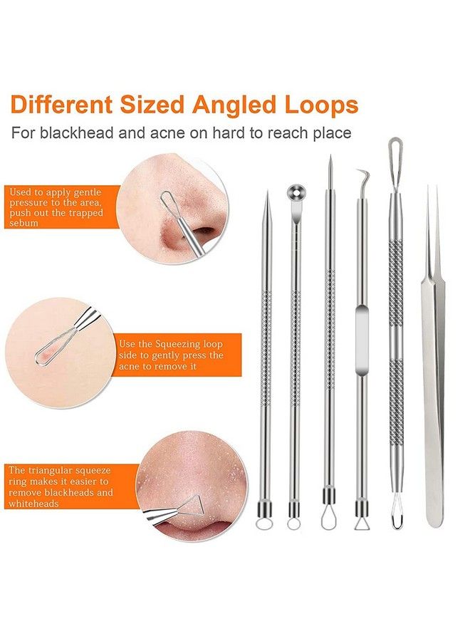 Pimple Popper Tool Kit 6 Pcs Blackhead Remover Acne Needle Tools Set Removing Treatment Comedone Whitehead Popping Zit For Nose Face Skin Blemish Extractor Tool Silver