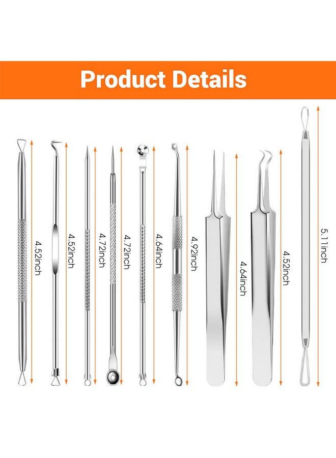 9Pcs Blackhead Remover Tools Stainless Steel Blackhead Pimple Blemish Extractor/Remover Tool With Tweezers Professional Acne Remove Tools