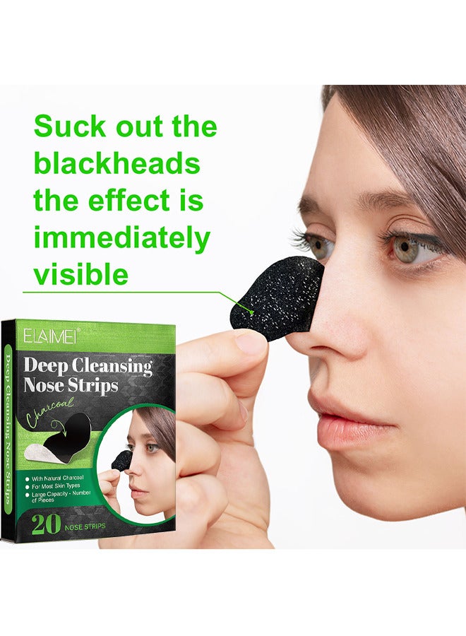 20PCS Blackhead Pore Strips, Deep Charcoal Pore Cleansing Strips, Nose Blackhead Remover Strips, Effective Control Of Oily Skin, Blackhead Cleansing Nose Strips, Blackhead Remover For Most Skin Types