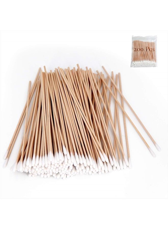 200 PCS Long Wooden Cotton Swabs, Cleaning Cotton Sticks with Wood Handle for Oil Makeup Gun Applicators, Eye Ears Eyeshadow Brush and Remover Tool, Cutips Buds for Baby and Home Accessories