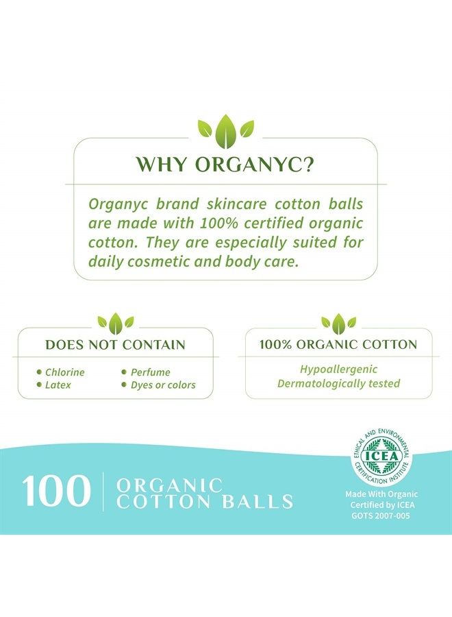 100% Organic Cotton Balls for Sensitive Skin, 100 Count