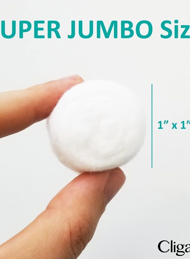 Super Jumbo Cotton Balls (200 Count) - Hypoallergenic, Absorbent, Large Size, 100% Pure