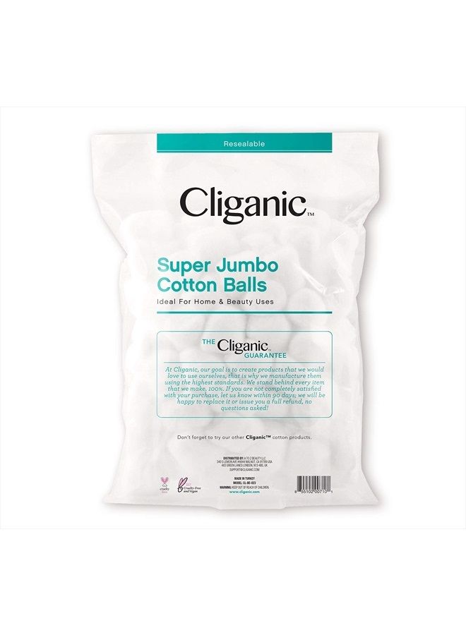 Super Jumbo Cotton Balls (200 Count) - Hypoallergenic, Absorbent, Large Size, 100% Pure