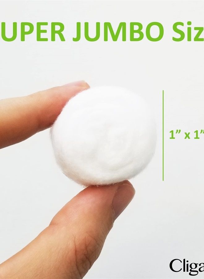 Organic Super Jumbo Cotton Balls (100 Count) - Hypoallergenic, Absorbent, Large Size, 100% Pure