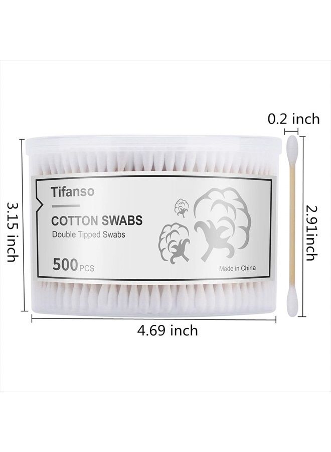 500 Count Cotton Swabs, Natural Double Round Cotton Tip Cotton Buds with Strong Wooden Sticks for Ears, Cruelty-Free Ear Swabs, Wooden Cotton Sticks with Storage Box