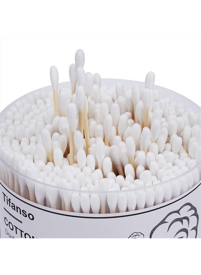 500 Count Cotton Swabs, Natural Double Round Cotton Tip Cotton Buds with Strong Wooden Sticks for Ears, Cruelty-Free Ear Swabs, Wooden Cotton Sticks with Storage Box