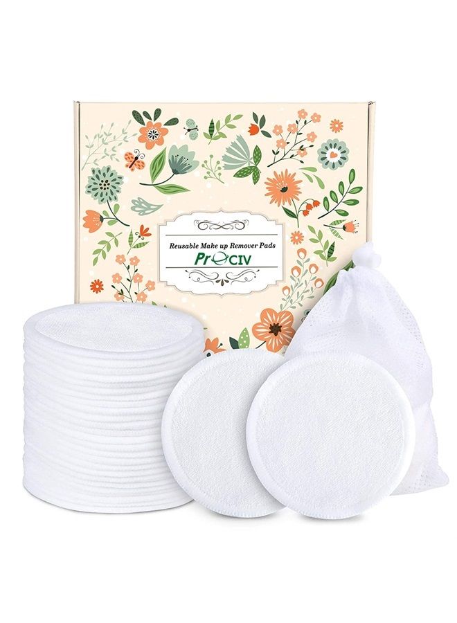 Reusable Makeup Remover Pads, 16 Packs Washable Organic Reusable Cotton Rounds for All Skin Types & Toner with Laundry Bag, Zero Waste Reusable Cotton Pads for Face for Woman Gift (White)