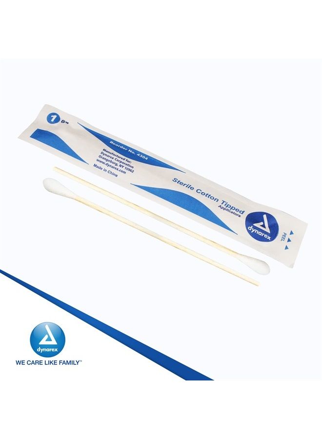 6-Inch Sterile Cotton Tipped Applicators - Single-Use Wooden Cotton Tip Applicators for Wound Care & Dressing, Hygiene, Makeup, Cleaning - 1 Box of 100 Pouches, 1 per Pouch