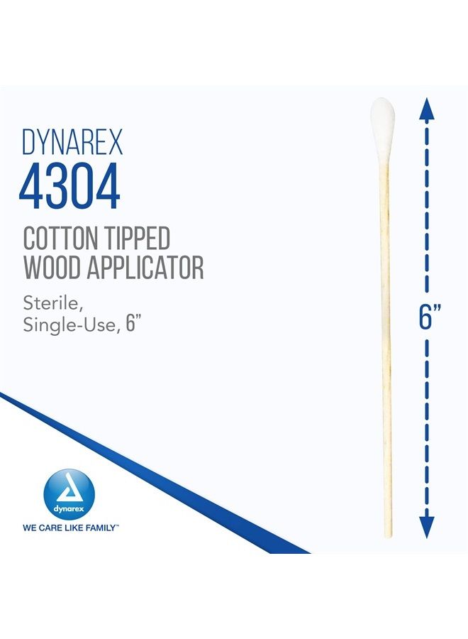 6-Inch Sterile Cotton Tipped Applicators - Single-Use Wooden Cotton Tip Applicators for Wound Care & Dressing, Hygiene, Makeup, Cleaning - 1 Box of 100 Pouches, 1 per Pouch