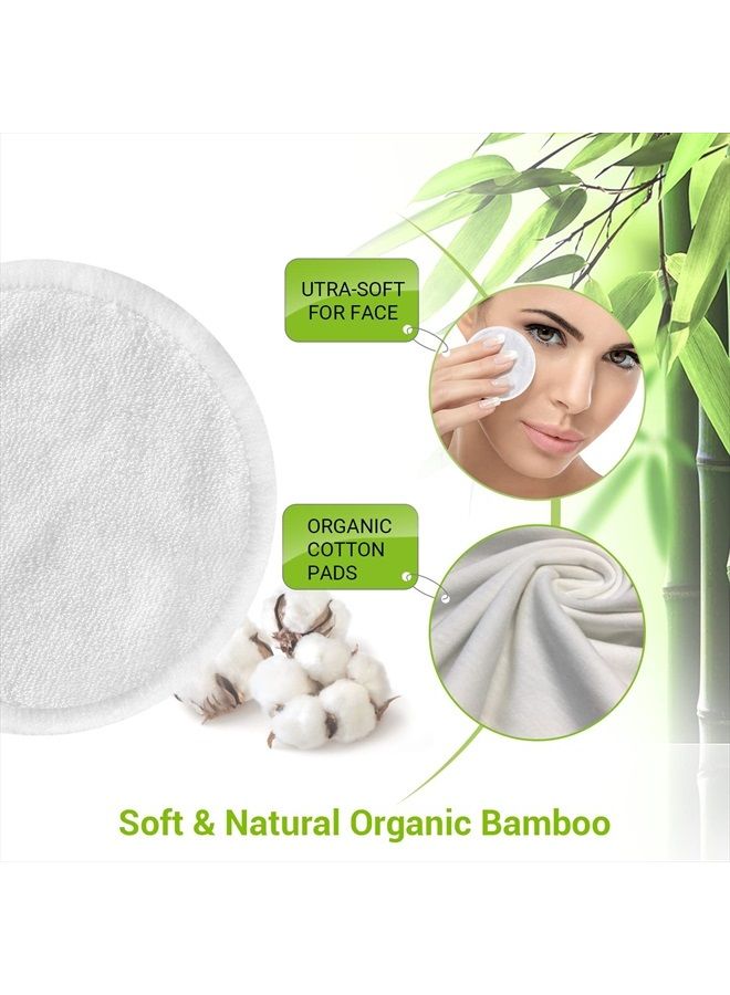 Reusable Makeup Remover Pads, 18 Packs Washable Organic Bamboo Reusable Cotton Rounds for All Skin Types & Toner with Laundry Bag, Eco Friendly Zero Waste Reusable Cotton Pads for Woman (White)