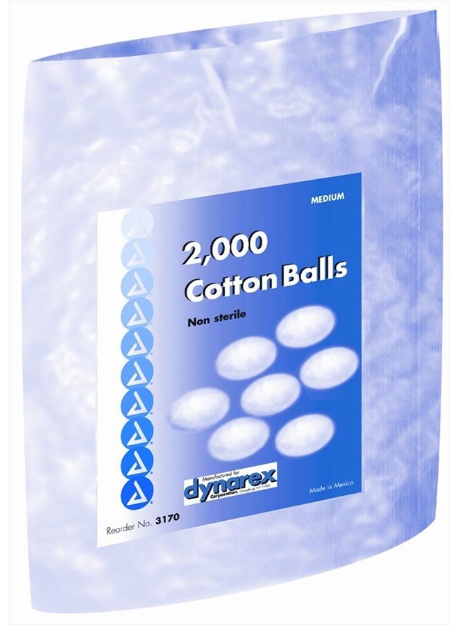 Cotton Ball Medium, Non-Sterile, (Pack of 2 - 2000 balls each)