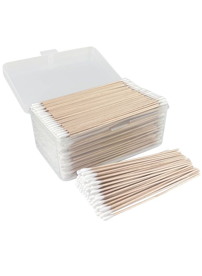 600 PCS 6 Inch Long Cotton Swabs With Reusable Box - 100% Natural Cotton Buds With Wooden Sticks - Non Sterile Cotton Tipped Applicators For Dogs Ear & Gun Cleaning Tools, Makeup Remover