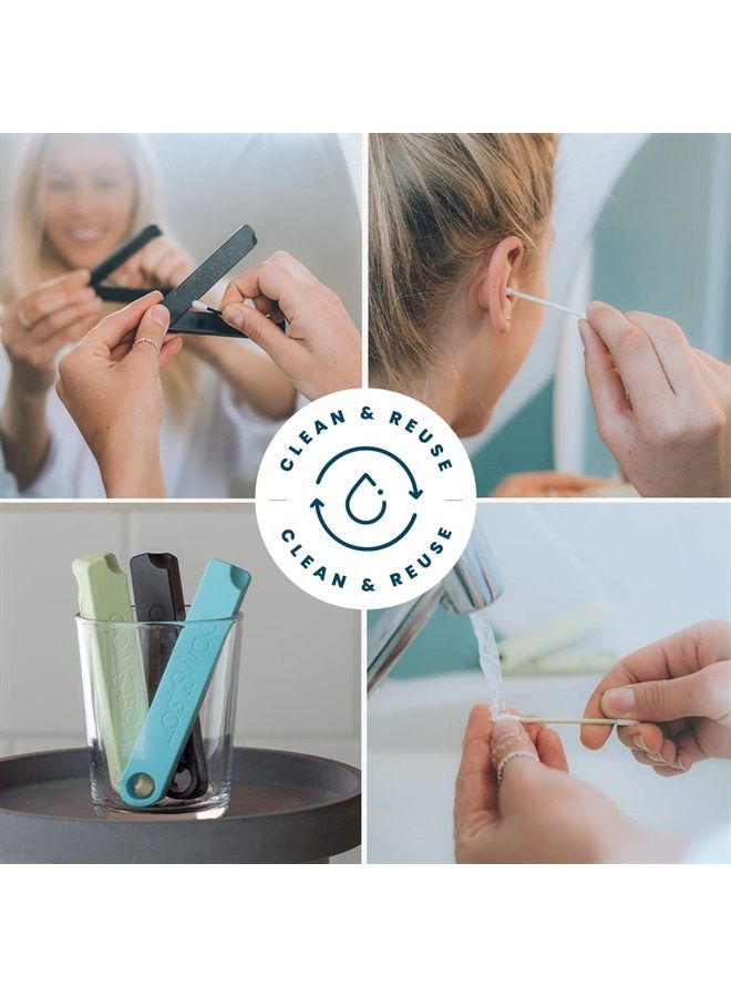 ® Reusable Cotton Swabs for Ear Cleaning - The Sustainable and Sanitary Alternative to Single-Use Q Tips - Zero Waste and Easy to Clean - Comes with a Convenient Travel Case Holder - Black