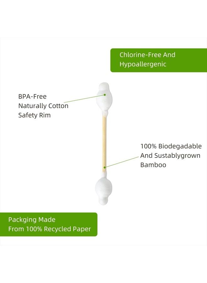 Baby Cotton Swabs - 108 Count - Bamboo Handle Cotton Tips, 100% Biodegradable, Gentle, Eco Friendly, Double Tips, Plastic Free Safety Baby Cotton Buds by Isshah