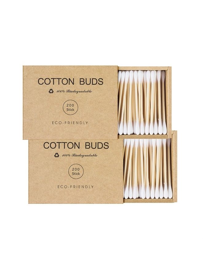 Bamboo Qtips Cotton Swabs With Wooden Sticks Q Tips For Ears Swabs 400 Count Organic Cotton Buds