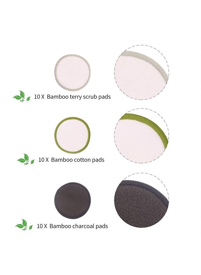 30 Pack Reusable Makeup Remover Pads - Bamboo Reusable Cotton Rounds for Toner, Washable Eco-Friendly Pads for All Skin Types with Cotton Laundry Bag