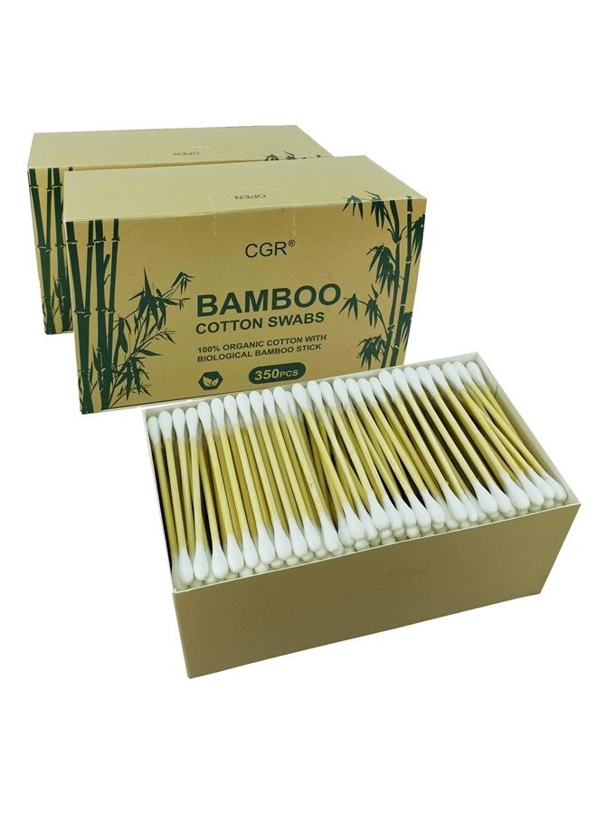 1050pcs CGR Organic cotton Swabs, 100% Cotton Double-Tipped, Bamboo Sticks(compostable), Travel Pack(3 Pack of 350 Swabs Total)