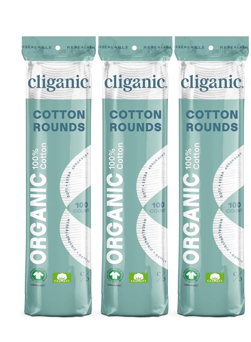 Cliganic Organic Cotton Rounds (300 Count) Makeup Remover Pads, Hypoallergenic, Lint-Free | 100% Pure Cotton (Packaging May Vary)