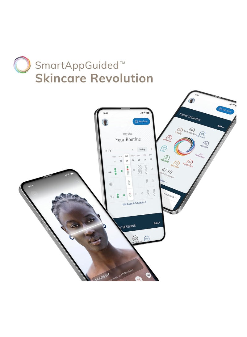 SmartAppGuided Sonic Thermo Facial Brush & Face Lifter 8 in 1 Skin Cleaning & Anti-Wrinkles Electric Cleaning Brush Made of Silicone Face Massager Cleansing & Anti-Ageing - Grey