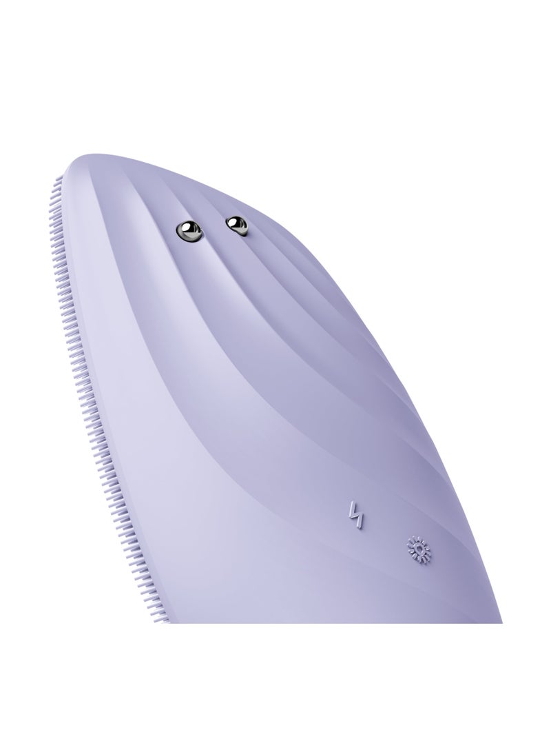 SmartAppGuided Sonic Thermo Facial Brush & Face Lifter 8 in 1 Skin Cleaning & Anti-Wrinkles Electric Cleaning Brush Made of Silicone Face Massager Cleansing & Anti-Ageing - Purple
