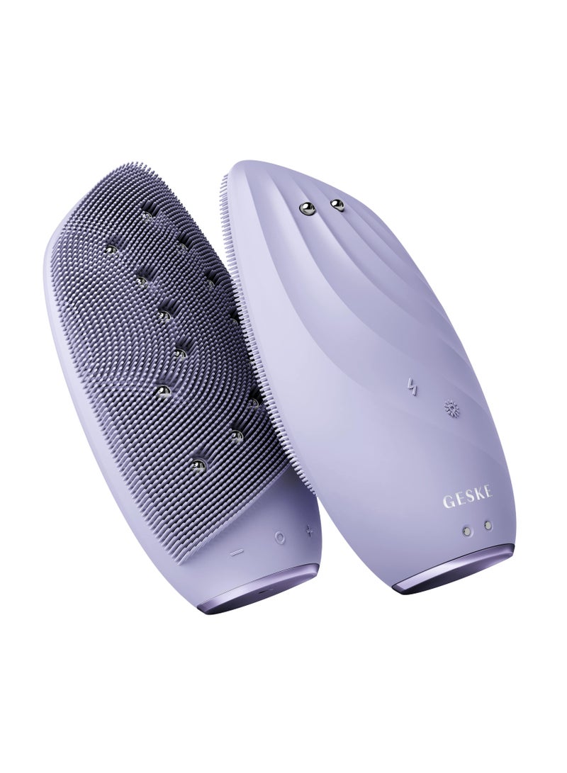 SmartAppGuided Sonic Thermo Facial Brush & Face Lifter 8 in 1 Skin Cleaning & Anti-Wrinkles Electric Cleaning Brush Made of Silicone Face Massager Cleansing & Anti-Ageing - Purple