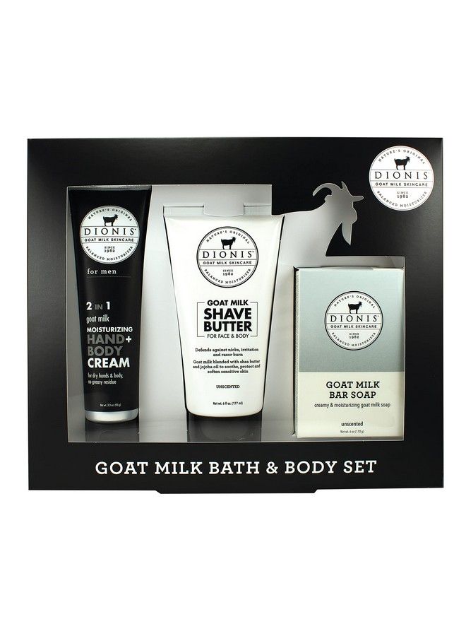 Goat Milk Skincare Men Unscented Bath & Body 3Pc Gift Set Blended Shea Butter & Jojoba Oil Shave Butter For Sensitive Skin Unscented Hydrating Moisturizer & Nourishing Bar Soap For Men