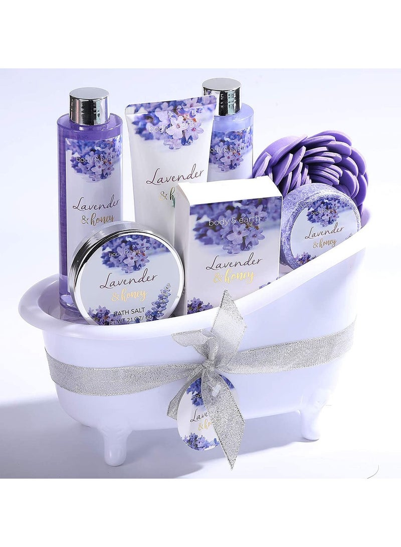 Body & Earth Gift Set for Women, Gift Baskets for Women, Women Bath Set Lavender Spa Baskets with Bubble Bath, Bath Salts, Body Lotion, Scented Candle, birthday gifts for Women, birthday gift Basket